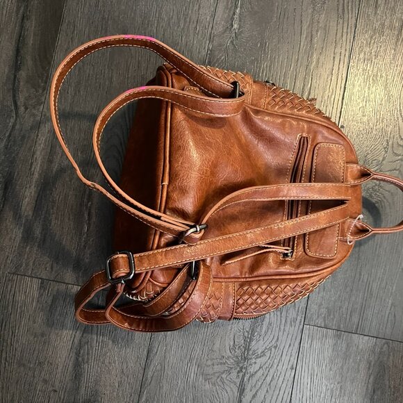 SHOMICO Certainly Chic Faux Leather Woven Backpack Chestnut main image 4